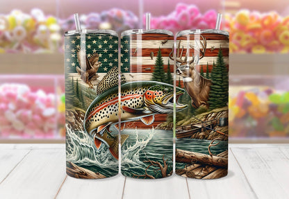 Trout/Deer American flag Tumbler