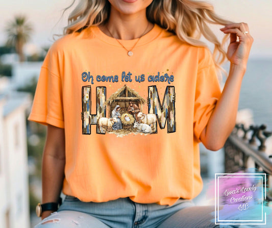 Oh come let us adore him shirt 2