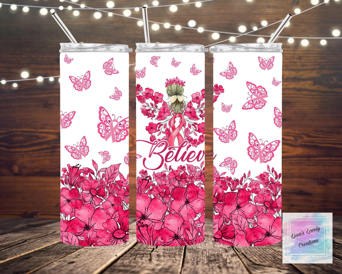 Breast Cancer Awareness Believe Butterfly Tumbler