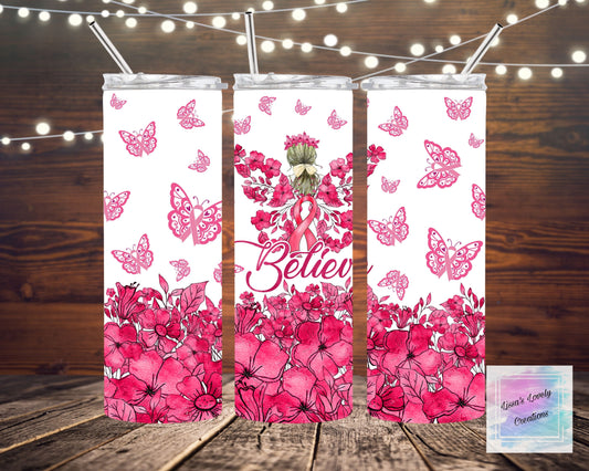 Breast Cancer Awareness Believe Butterfly Tumbler