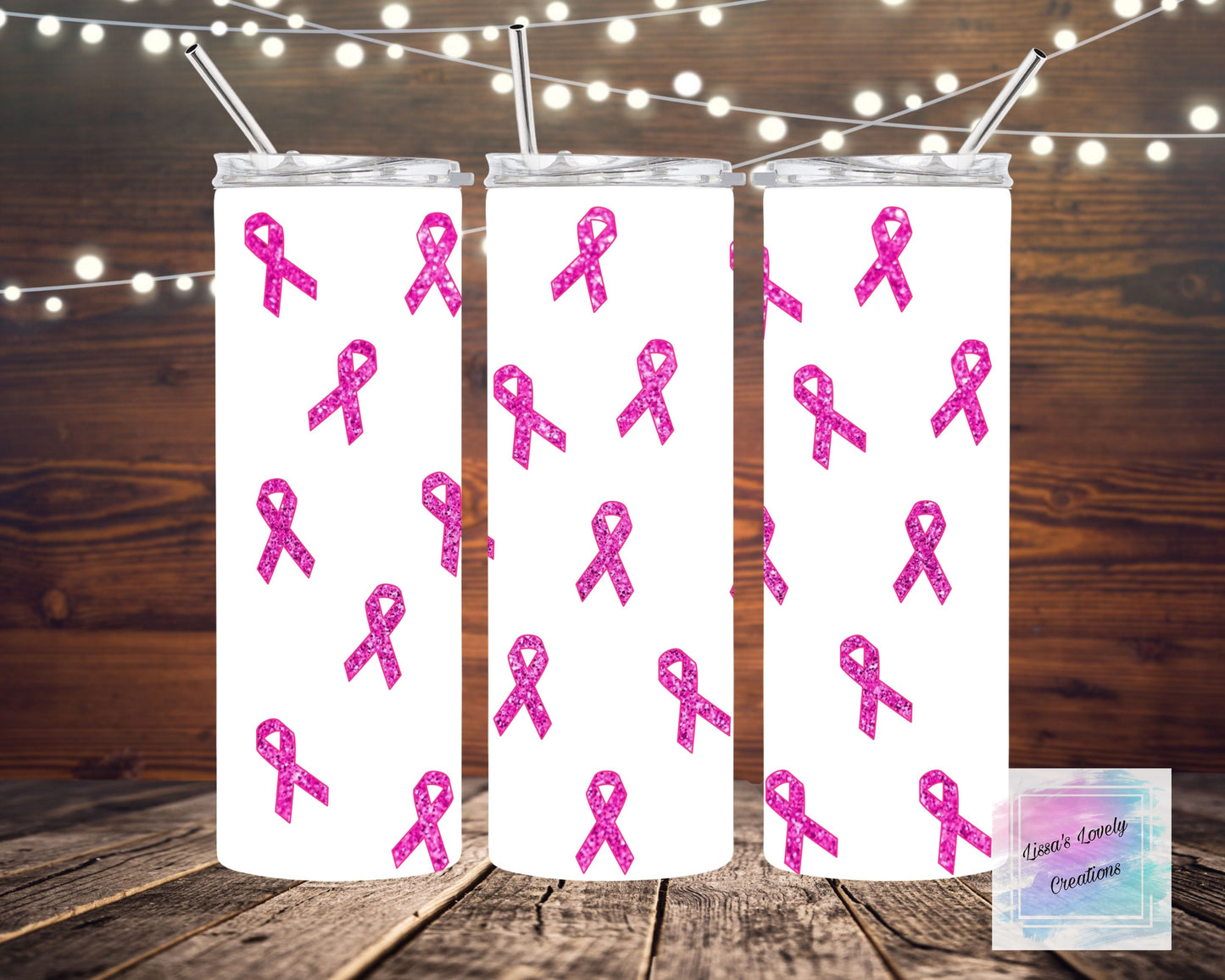 Breast Cancer Awareness pink glitter ribbons Tumbler