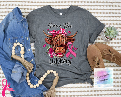 Breast Cancer awareness Highland cow save the udders Shirt