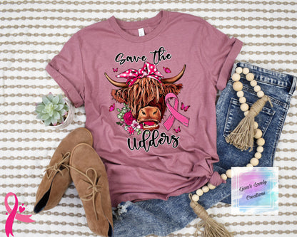 Breast Cancer awareness Highland cow save the udders Shirt