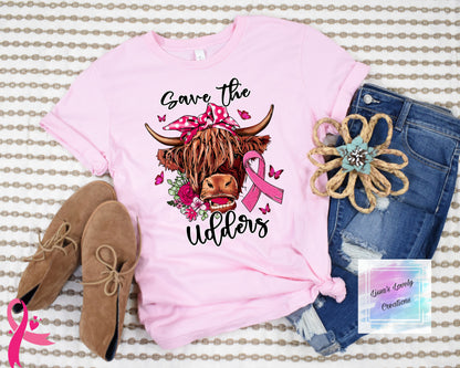 Breast Cancer awareness Highland cow save the udders Shirt