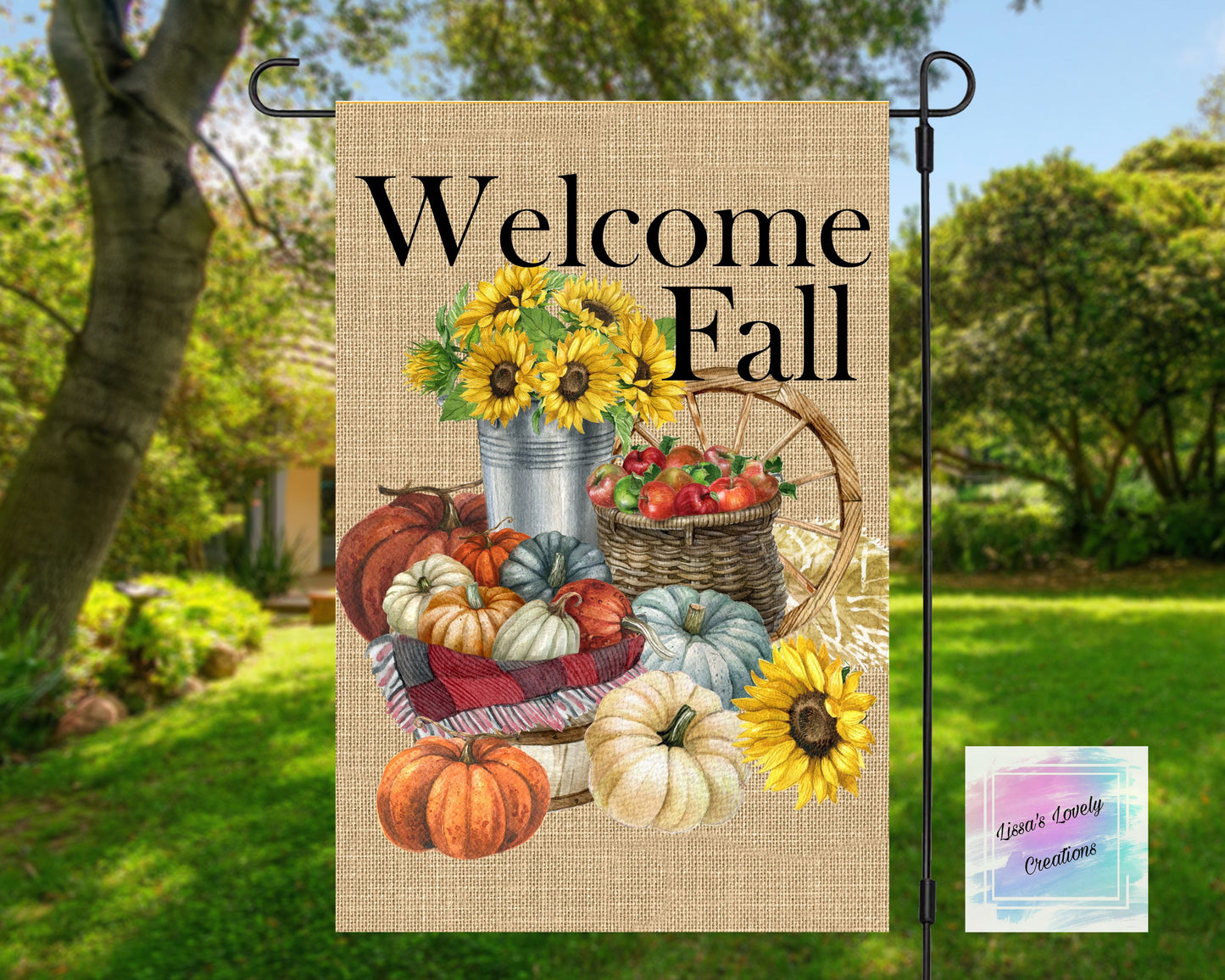 Welcome Fall Garden Flag (pumpkins,apples,sunflowers)