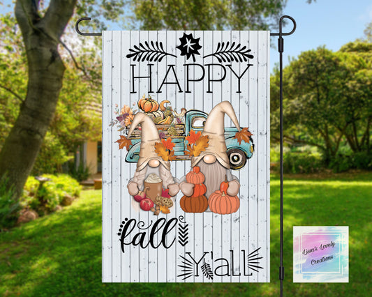 Happy Fall Y'all Garden Flag (gnomes,blue truck)