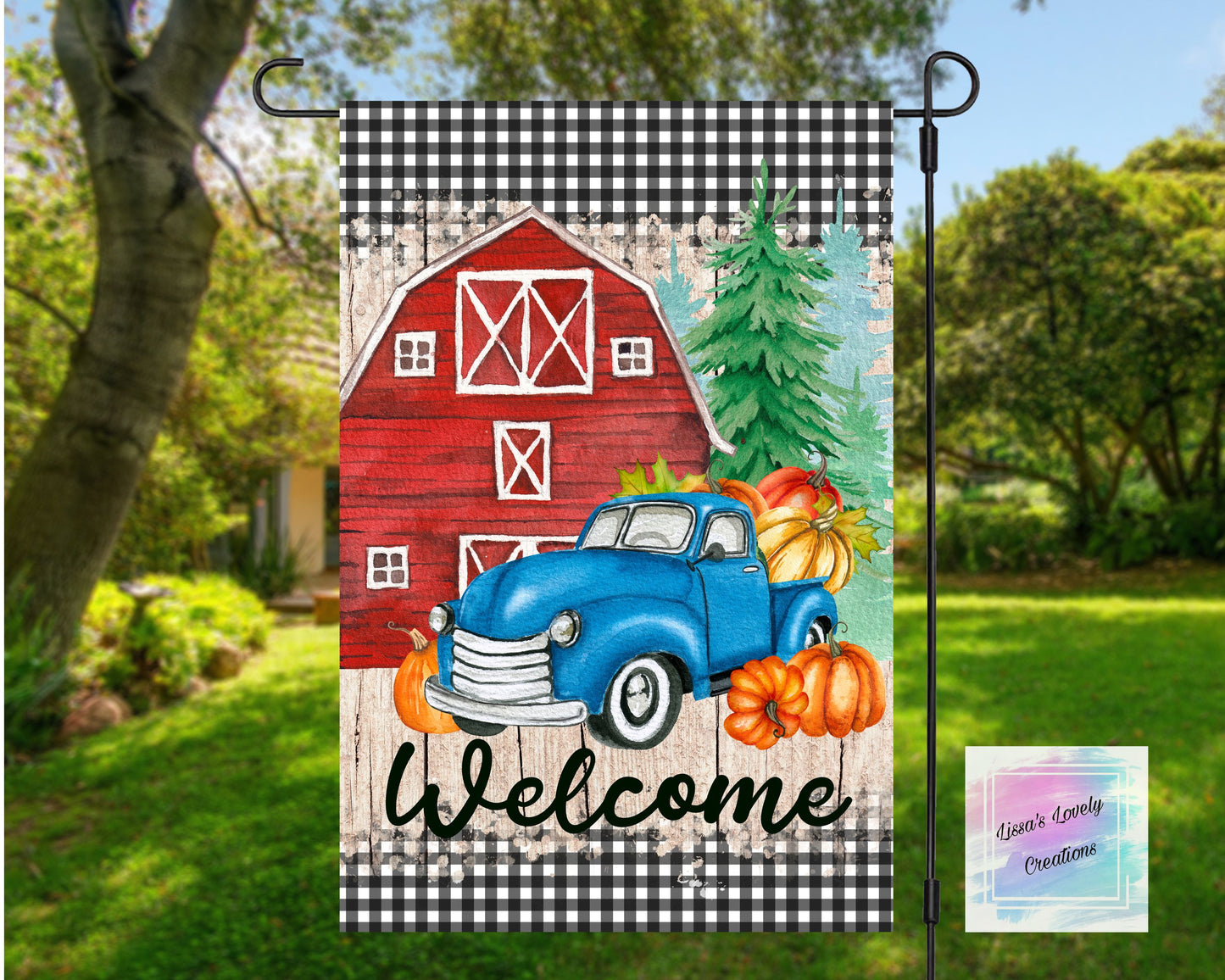 Welcome Garden Flag (blue truck)