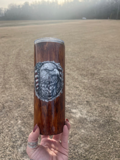 20oz Eagle wood grain Tumbler