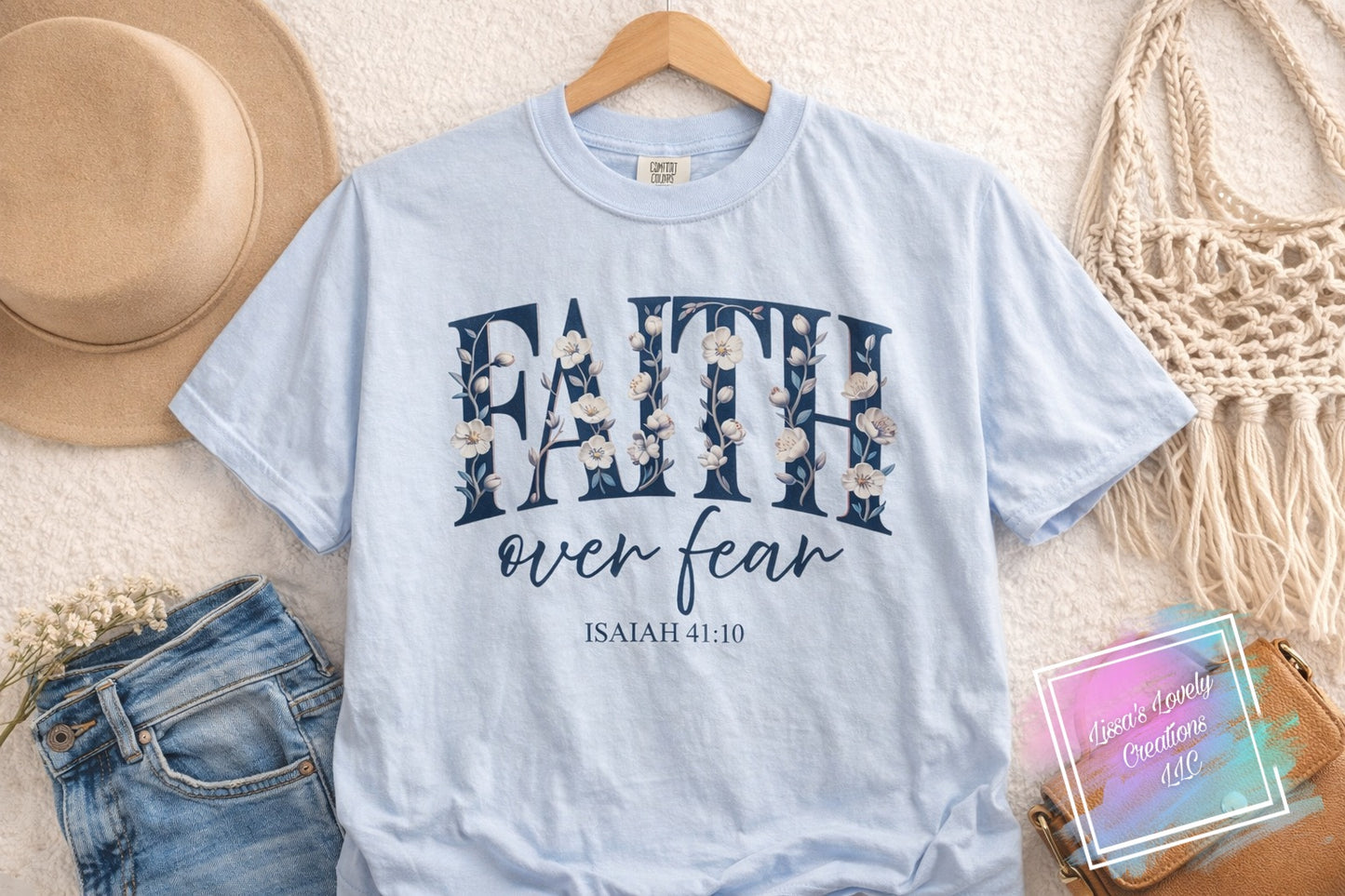 Faith Over Fear Tee (Isaiah 41:10) – Comfort Colors Hydrangea