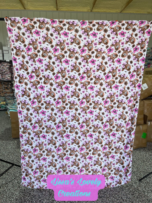 60x80 Cozy Blanket – Pink Highland Cow