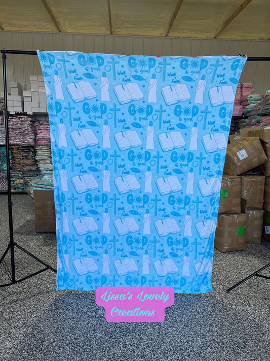 60x80 Faith Blanket – God Is Good (Blue)
