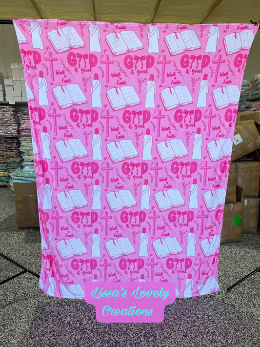 60x80 Faith Blanket – God Is Good (Pink)