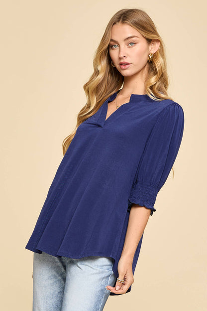 Dear Scarlett Smocked 3/4 Sleeve Lizzy Top