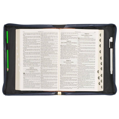 Christian Art Gifts - Bible Cover Fashion Navy Strength & Dignity Prov. 31:25