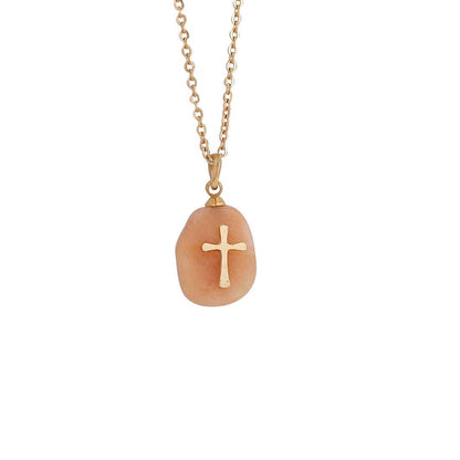 Natural Stone Stainless Steel Cross Pendant Necklace - CS
