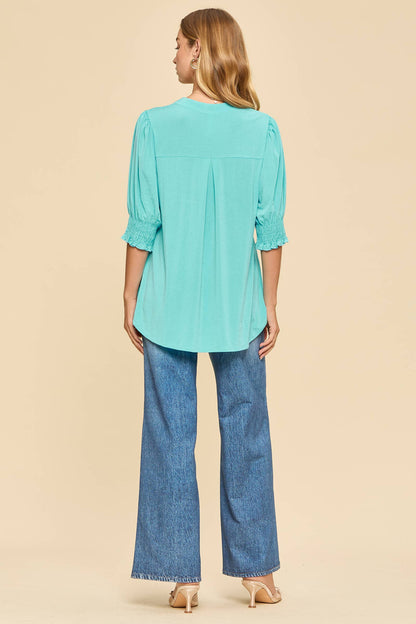 Dear Scarlett Smocked 3/4 Sleeve Lizzy Top