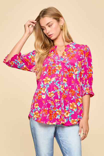 Dear Scarlett Smocked 3/4 Sleeve Lizzy Top