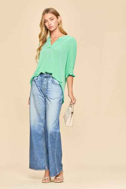 Dear Scarlett Smocked 3/4 Sleeve Lizzy Top