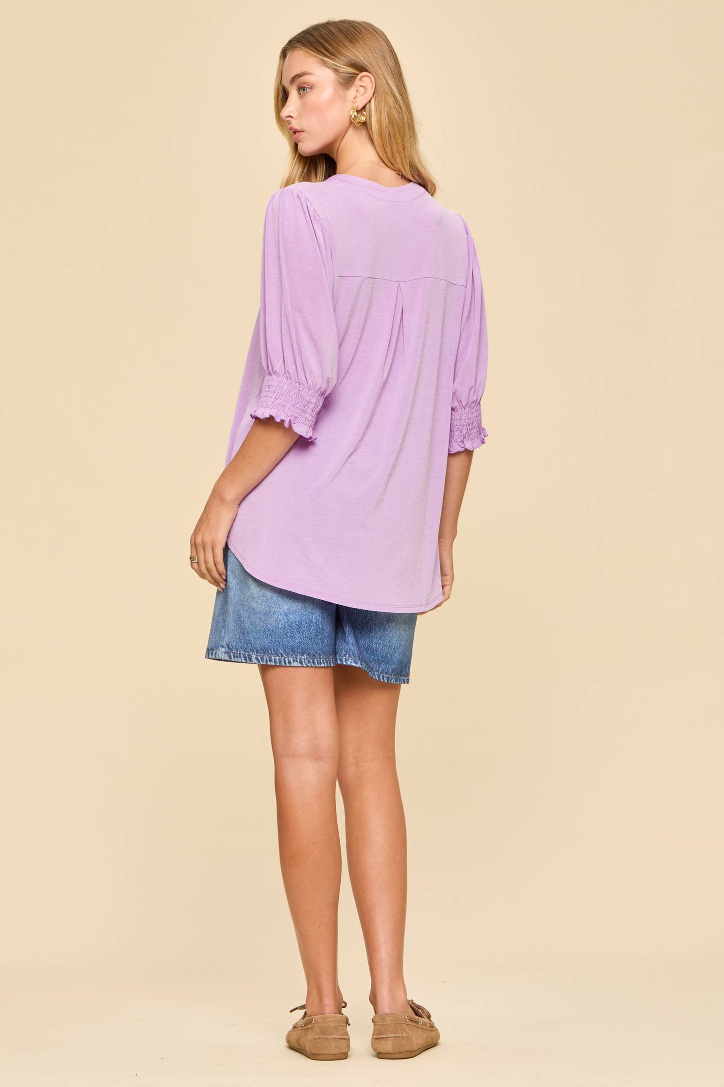 Dear Scarlett Smocked 3/4 Sleeve Lizzy Top