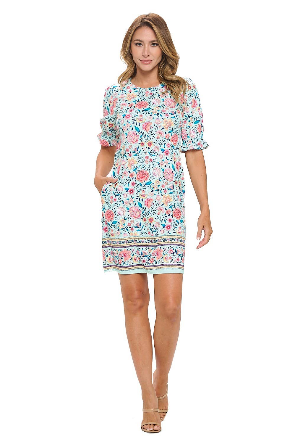 Aryeh Catalina Floral Print Dress with Ruffle Sleeves