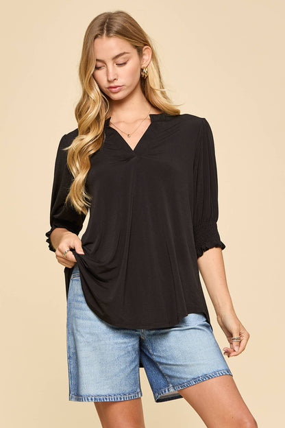 Dear Scarlett Smocked 3/4 Sleeve Lizzy Top