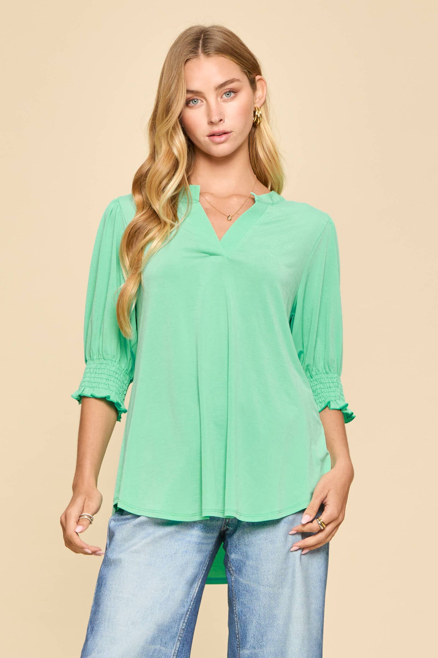 Dear Scarlett Smocked 3/4 Sleeve Lizzy Top