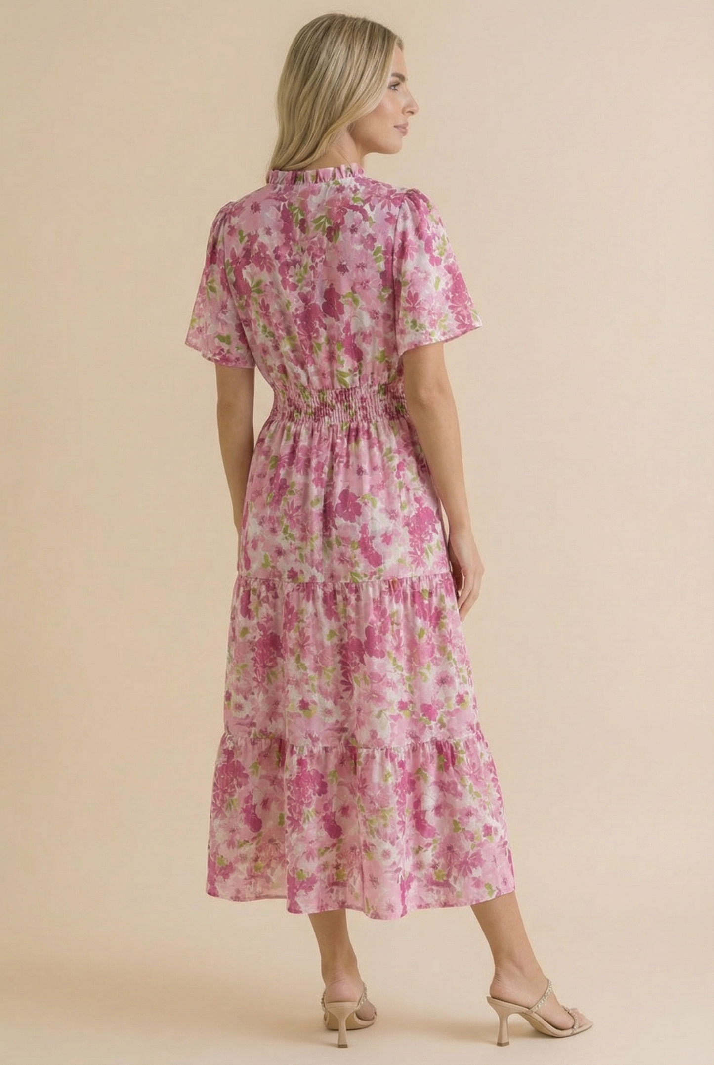 Puff Sleeve Smocked Waist Floral Maxi Dress