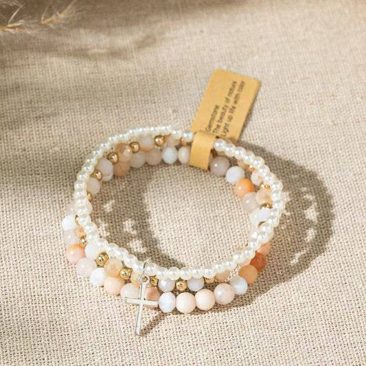 Cute Pink and White Cross Stackable Bracelet Christian