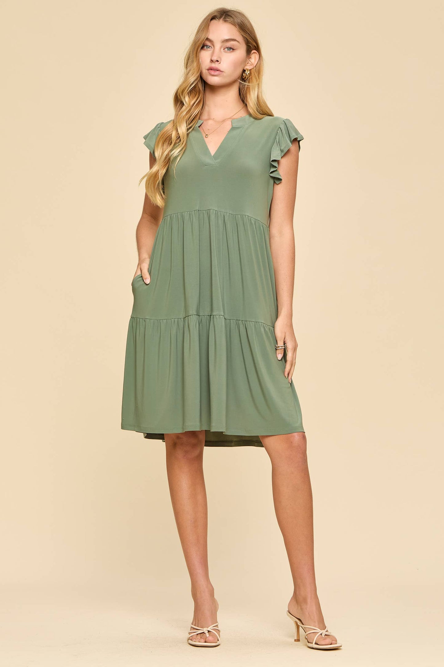 Dear Scarlett Flutter Sleeve Tiered Forever Dress