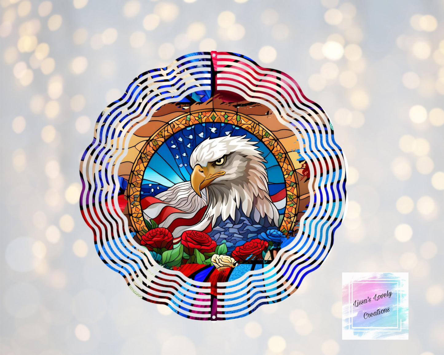 Stained Glass Patriotic Eagle wind spinner