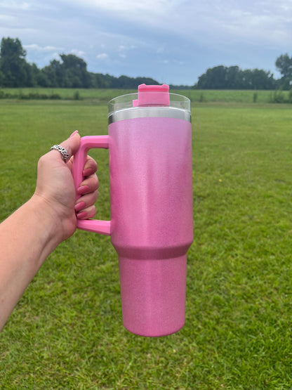 Breast Cancer Awareness Pink Ribbon word art 40oz Tumbler