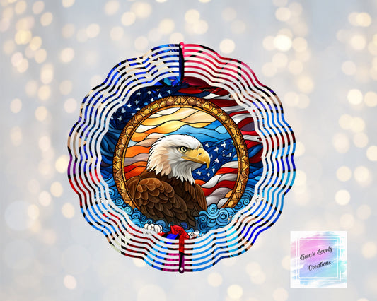 Stained Glass Patriotic Eagle wind spinner