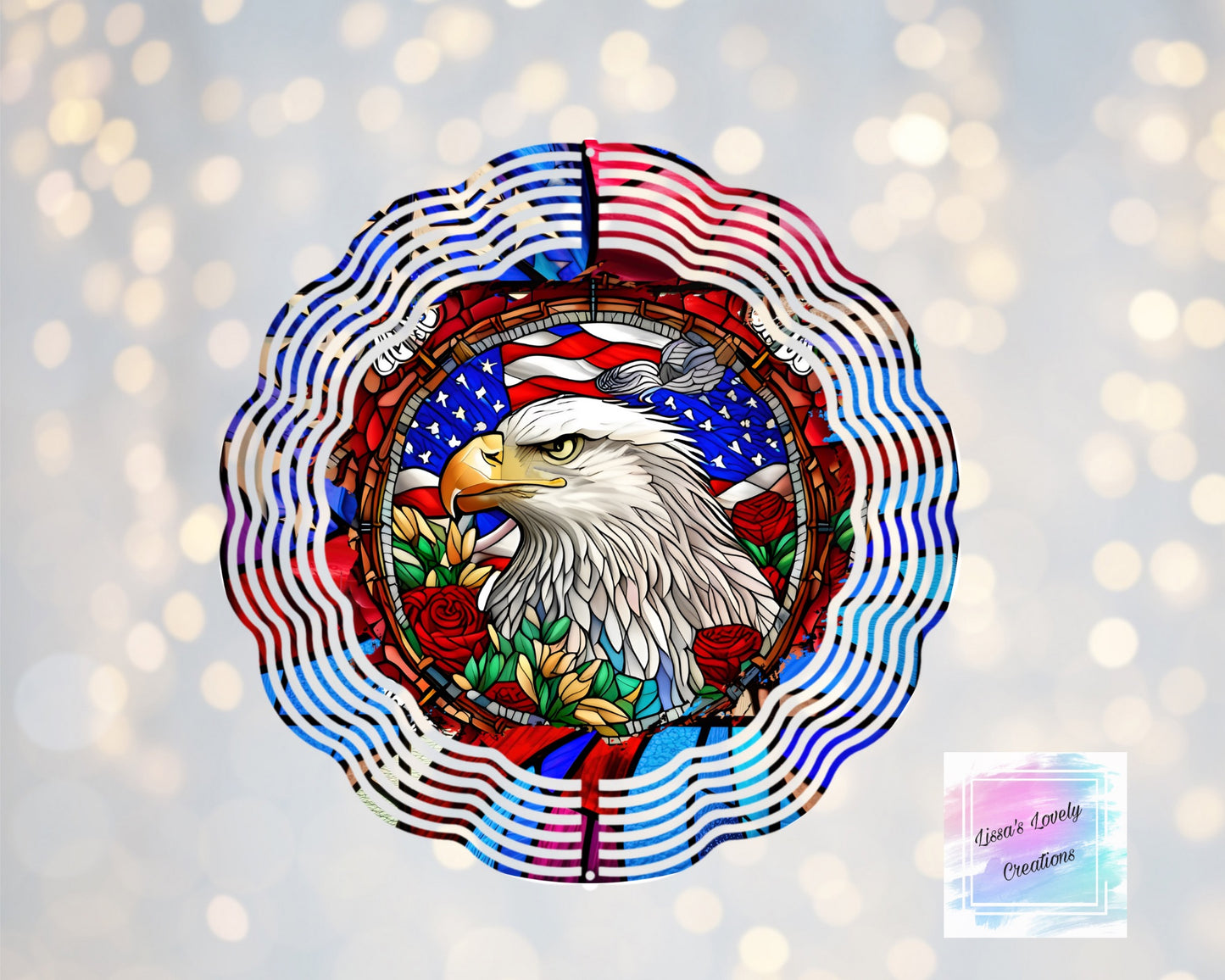 Stained Glass Patriotic Eagle wind spinner